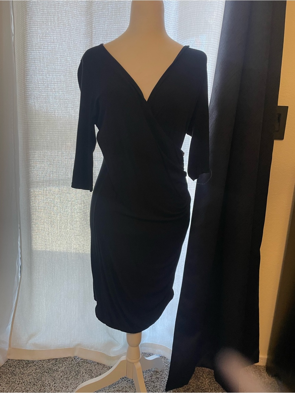 Black Wrap-Front Women's Dress